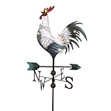 TERESA'S COLLECTIONS Garden Decor with Solar Outdoor Lights, White Rooster Yard Art Sign for Outside, 39.4'' Metal Weathervane Decorative Garden Stake for Outdoor Decor, Lawn, Gifts for Fathers Day