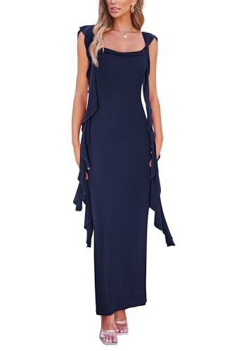 PRETTYGARDEN Women's 2025 Summer Wedding Guest Dress Sleeveless Ruffle Formal Cocktail Party Maxi...