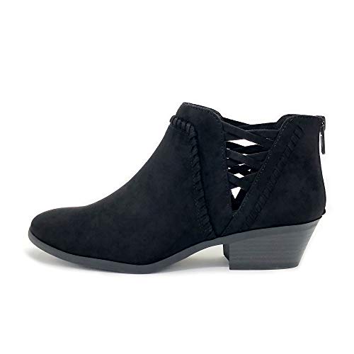 Soda Sincere Women's Low Ankle Heel Bootie with Elastic Cross Straps (Wide Fit Available)