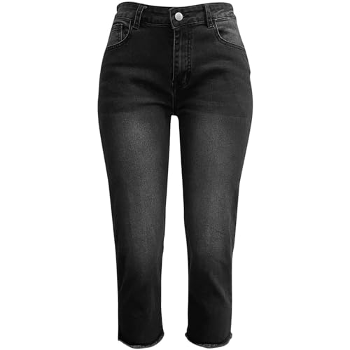 fanmpghleoo Skinny Denim Capris for Women Raw Hem Stretchy Capri Jeans Slim Fit Lightweight Cropped High Waisted Jeans Summer4