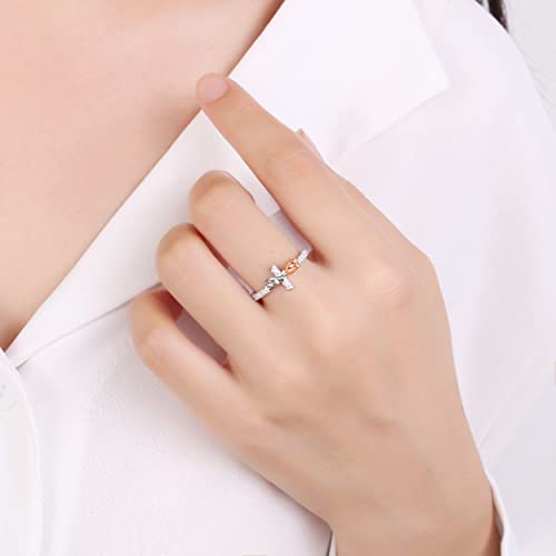 Sololike Sterling Silver Rose Flower Rings: Jesus Sideways Cross Rings Faith Hope Love Promise Rings For Her Stacking Ring For Women - Valentine'S Day Jewelry Gifts thumb #2