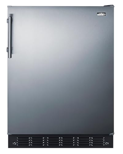 Image of Summit FF708BLSS 24” Wide Under Counter Refrigerator 5.1 cu.ft. Made in Europe with Automatic Defrost Operation, Reversible Stainless-Steel Door, and Deluxe black interior (Right Hand Door)