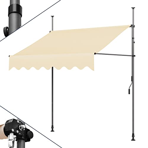 Store banne rétractable 3m sans perçage beige pour balcon et terrasse extérieure