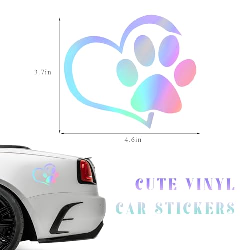 Image of DXNQ Pet Dog Paw Puppy Love Heart Vinyl Decal, 4.6 inch x 3.7 inch Heart with Dog Paw Print Reflective Bumper Stickers, Cute Waterproof Puppy Footprint Heart Decal for Window Laptop Wall (Colorful)
