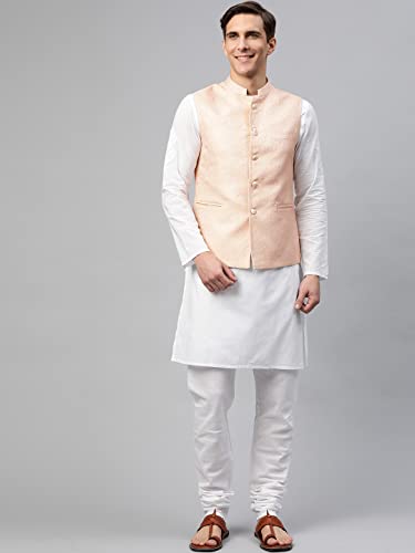 Image of MANQ Men Fawn Woven Jaquard Silk Nehru Jacket
