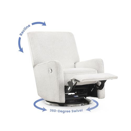 Image of Delta Children Nest Nursery Swivel Recliner - Fabric is GREENGUARD Gold Certified and Oeko-TEX Standard 100 - Upholstered in a Unique Chenille Yarn for Blanket Like Softness, Oyster