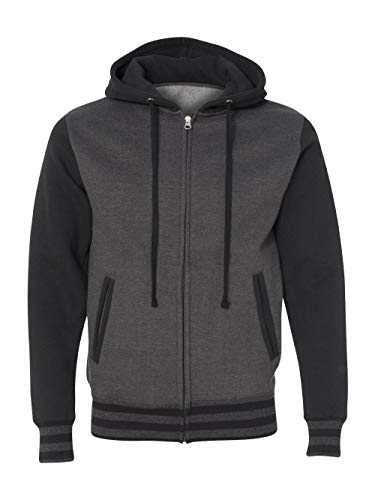 Independent Trading Co. - Heavyweight Varsity Full-Zip Hooded Sweatshirt - IND45UVZ - XL - Charcoal Heather/ Black2