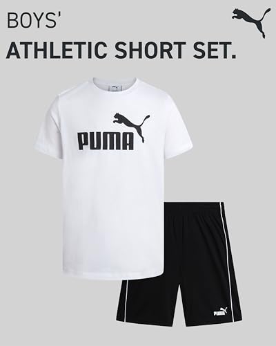 Image of PUMA Boys Short Set - 2 Piece Short Sleeve Crewneck Performance Graphic Tees and Athletic Mesh Shorts for Boys (Sizes: 4-16)