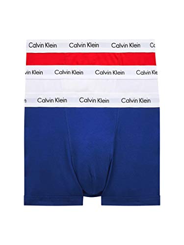 Calvin Klein 3p Trunk, Bóxer Uomo, White Red Ginger Pyro Blue, S (Pacco da 3)