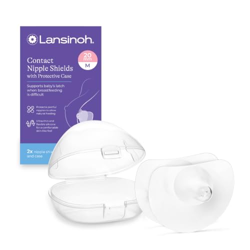 Image of Lansinoh Contact Nipple Shields for Nursing Mothers, with Case, 2 Count | Ultra-Thin Soft & Flexible Silicone Shields (20mm or 0.79 inch) for Sensitive Nipples and Latch-On Support