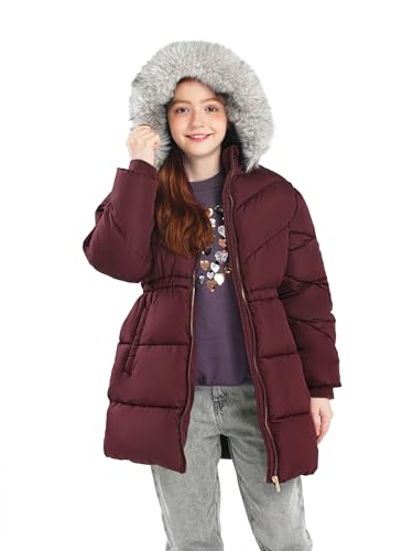 SOLOCOTE Girls Winter Coat Water-Resistant Hooded Quilted Puffer Sherpa Lining Faux-Fur Trim Heavyweight Long Parka for Kids4
