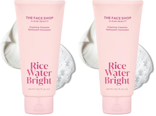 Image of The Face Shop Rice Water Bright Foaming Cleanser, Hydrating Korean Face Wash with Ceramides, Deep Pore Cleansing, All Skin Types, Gentle Skincare, Vegan, 10.1 fl. oz. (Pack of 2)