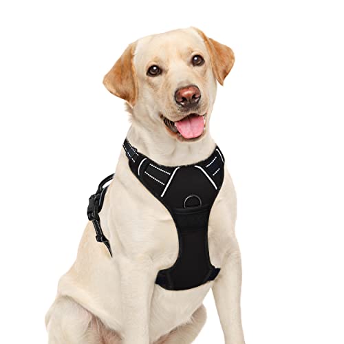 BARKBAY No Pull Dog Harness Large Step in Reflective Dog Harness with Front Clip and Easy Control Handle for Walking Training Running(Black,L)