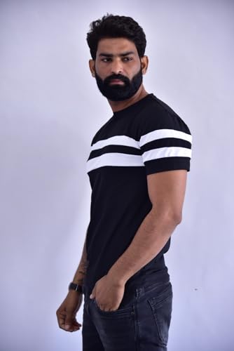 Image of Regular Fit Striped Round Neck Half Sleeve T-Shirt for Men