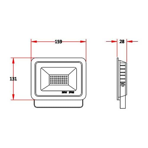 Radiador LED de 30W negro con luz cálida de 3000K e IP66 para fachada y garaje 3