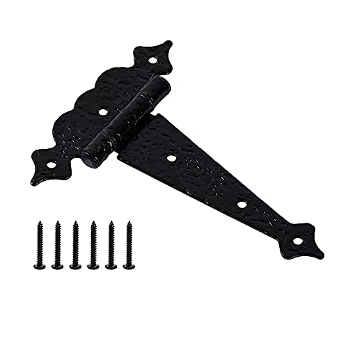 Home Master Hardware 6 In. Decorative Hammered T Hinges Shed Barn Gate Strap Hinge With Screws Black Finish 6 Pack #TOP4