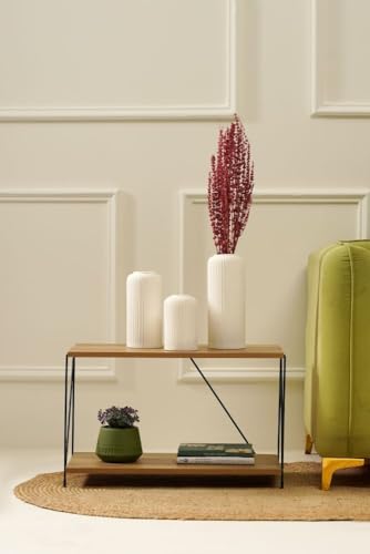 Image of PUREZENTO Elegant White Ribbed Texture Ceramic Vase - Set of 3 | Vases for Home Decor Centerpiece or Showpiece Living Room, Bedroom | Vase for Pampas Grass, Dried & Artificial Flowers