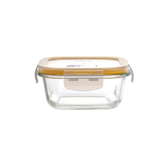 Image of CELLO Fit & Fresh Square Lunch Box Container for Daily Use 800 ml, Clear | Microwave & Fridge Safe Toughened Glass Airtight Leakproof Food Storage Tiffin Box Container for Kitchen, Travel & Office Use