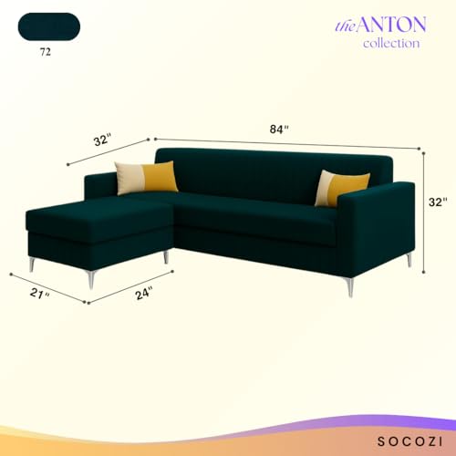 Image of SOCOZI Anton 5 Seater L Shape Sofa Set with Movable Ottoman | Flexible Layout | Soft Velvet Suede Fabric | Modern Design | Plush Comfort Cushions for Living Room (Greenish Teal)