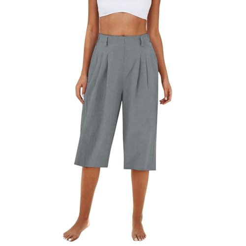 Pantalones capri de trabajo para mujer, pantalones cortos de pierna ancha para mujer, pantalones cortos chinos color crema, pantalones cortos de lino de ajuste recto, pantalones cortos de verano para