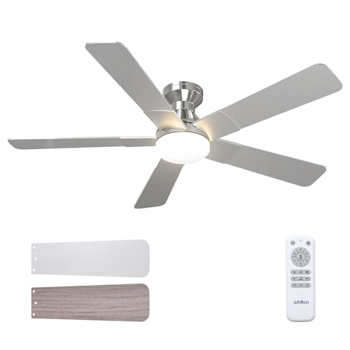 Image of addlon Ceiling Fans with Lights, 52 inch Low Profile Ceiling Fan with Light and Remote Control, Flush Mount, Reversible, 3CCT, Dimmable, Noiseless, Nickel Ceiling Fan for Bedroom, Indoor /Outdoor Use