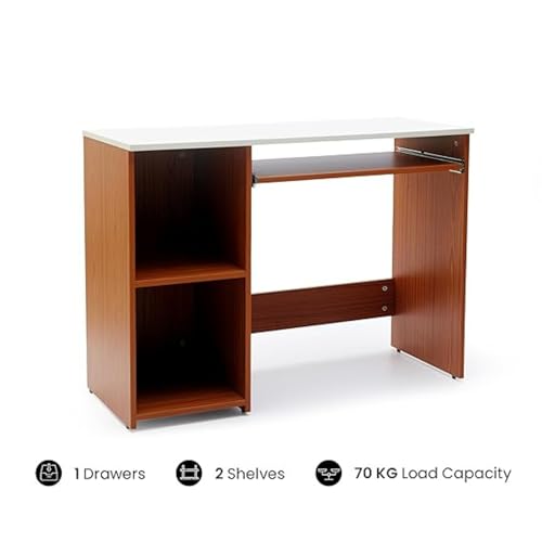 Image of Lakdi The Furniture Co Home and Office Table Made in Particle Board with 1 Drawer & 2 Shelves Unique Design Durable & Slylish Long Lasting, Top Best Office Desk in Brown Color - (121534356)