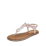 DREAM PAIRS Women's Flat Sandals Dressy Summer Stappy Comfortable Ankle Elastic T-Strap Beach Thong Sandals,Size 9.5,Rose Gold-Metallic,SDFS2406W