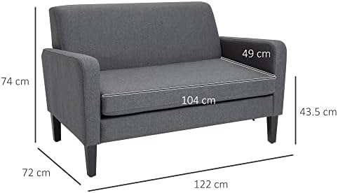 HOMCOM Linen Modern-Curved 2-Seat Sofa Loveseat w/Thick Cushion Wood Legs Foot Pads Single Compact Home Furniture City Flats Grey