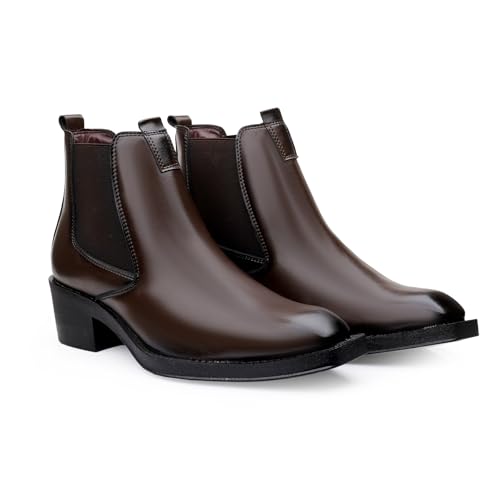 Image of Men's 2 Inch Heel Height Increasing Faux Leather Material With Casual Formal Slipon Chelsea Boot.