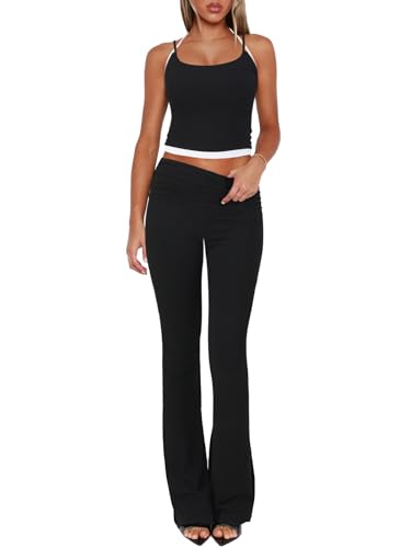 Women's 2 Piece Sets Casual Summer Outfits Spaghetti Strap Crop T...