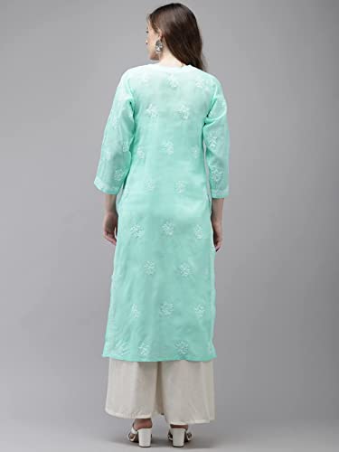 Image of Ada Women's Cotton Straight Fit Straight Hand Embroidered Lucknowi Chikankari Kurta Kurti A411165