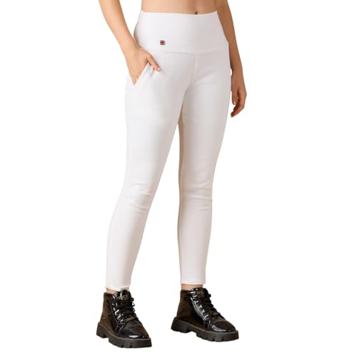 Image of 4FLIES Women's High Waist Slim Fit Jeggings | Super Combed Denim Stretch Ankle-Length Pants with Wide Waistband | Comfortable, Breathable Denim Look Leggings for Casual, & Office Wear
