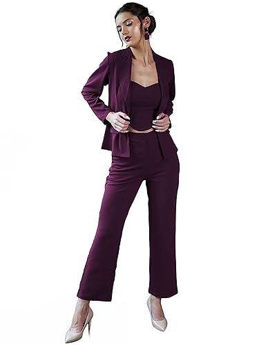 Image of Florely Women's Lycra Solid Three Piece Outfits Blazer Co-Ord Set Women Outdoor Wear Maxi Dress Crop top Party Dress Stylish Dresses