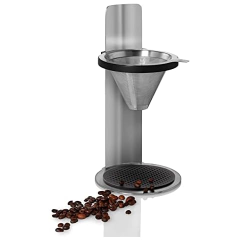 AdHoc Mr. Brew Pour-Over Coffee Maker - Double-Walled Stainless Steel Filter for Full Coffee Flavor - Coffee Accessory for Pour-Over Coffee - Magnetic Holder for Paper Coffee Filters Cover