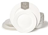 Square House New Bone China 12 Piece Dinnerware Set, Santorini Collection (Pure), White, Daily Use China, Tableware Service for 4