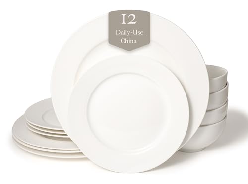 Square House New Bone China - Juego de vajilla de 12 piezas, colección Santorini (puro), color blanco, uso diario, servicio de vajilla para 4 personas Square House New Bone China - Juego de vajilla de 12 piezas, colección Santorini (puro), color blanco, uso diario, servicio de vajilla para 4 personas