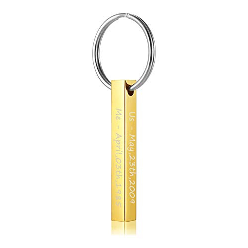 PiercingJ Custom Message Engrave Name Initial Vertical Cuboid Bar Keychain