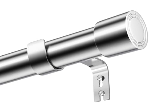 Venwemong Barra Cortinas Extensible de Acero Inoxidable 25 mm con Remates, Soporta 10 kg, Barra de Cortina Ajustable con Soportes para Cortinas con Anillas, Salon, Dormitorio, Plateado, 84 150 cm