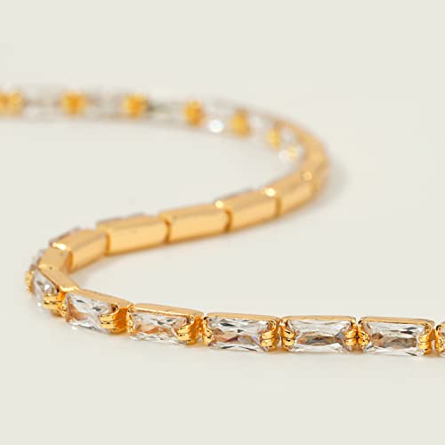 Mevecco Anklet For Women Gold Tennis Chain Baguette Zirconia Cut Faux Diamond 14K Gold Plated Dainty Chain Boho Beach Summer Simple Foot Jewelry Ankle Bracelet For Girls #TOP5