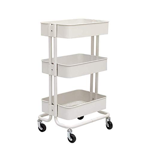 KXA Hospital Trolley Medical Supplies RackMedical Cart Tool 3 Tier Medical Equipment Rolling Trollety with Drawer Dirt Bucket Beauty Salon Cart for Spa Hairdresser 54×37×92cmWhite