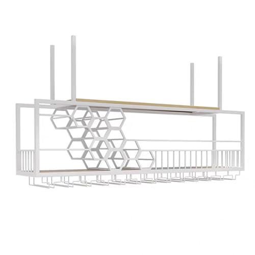 AYVADA Estante para vinos de Gran Capacidad para Montaje en el Techo con Estante Flotante de Barra Industrial y Estante para Vasos, Ideal para exhibir Botellas de Vino y Platos en el Comedor o la c
