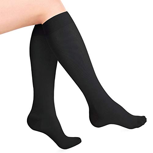Image of Heelbo Compression Socks for Men and Women to Relieve Discomfort associated with Varicose Veins, Improve Circulation, Soothe Tired Legs and Reduce Minor Swelling, 15-20mmHG, Black, 2XL
