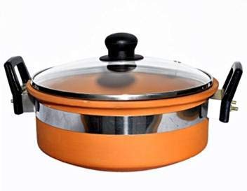 Bhanvi Earthen Terracotta Mitti Clay Kadhai for Curry Dal Frying with Glass Lid and Handle Frying Pan Good for Health(Brown) (2.5 Liter)