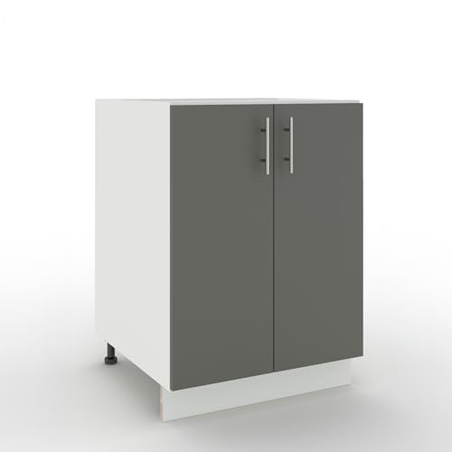 JD Greta Adjustable Kitchen Base Unit - 600mm - Base Cabinet with Doors (No Worktop) - Grey Matt