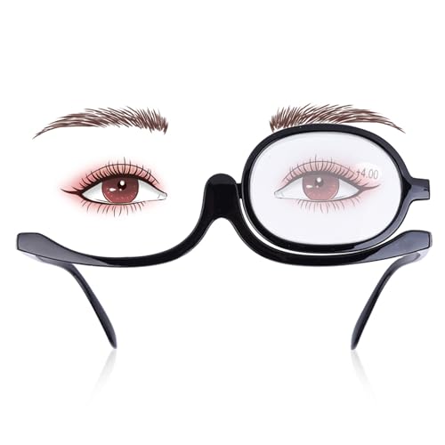 Agatige Make-up-Brille mit Augenvergrößerung, Rotierende Make-up-Brille, Make-up-Brille, Make-up-Lesebrille, unverzichtbares Make-up-Werkzeug für Mädchen und Frauen (400 + Schwarz)