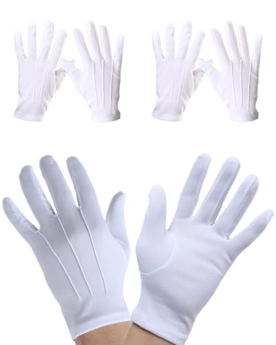 Seguridad, Video On Demand 2 Pares Guantes Blancos, Guantes De Algodon, Guantes De Algodon, Guantes De Tela, Se Puede Usar En Disfraces De Halloween, Magos, Uniformes Policiales, Bandas,...