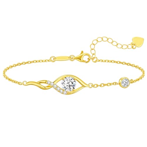 LOUISA SECRET Bracciale Donna Moissanite,Simbolo Cuore Infinito con Brillantini,Gioielli da Lei Placcato in Oro 18K,Regalo per San Valentino,Compleanno,Festa della Mamma