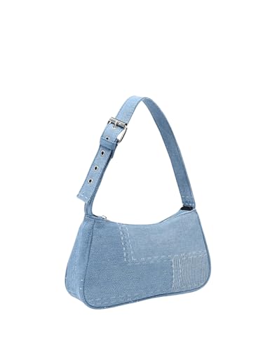 SweatyRocks Women's Zipper Mini Denim Shoulder Bag Solid Jean Underarm Purse with Adjustable Strap3