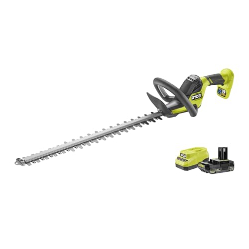Ryobi Tagliasiepi a Batteria 18V ONE+ con Batteria 2.0Ah e Caricatore, Lama 55 cm, Taglio 24 mm, Impugnatura Ergonomica, per Siepi e Giardino, RY18HT55A-120