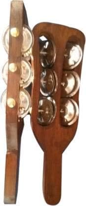 Wooden Kartal, Indian Musical Percussion Instrument Hand-Cymbals Wooden Steel Jigal Fibre Dafli/Tambourine Indian Musical Instrument (Pack of 2)